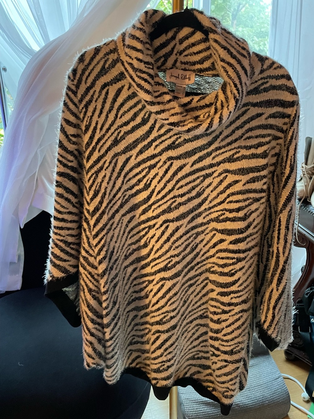 Joseph Ribkoff Zebra-Print Cowl Sweater - White & Black